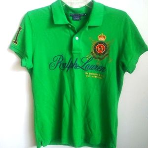 Ralph Lauren Sport Polo Shirt Size Medium Green Crest Heavy Applique Size Medium